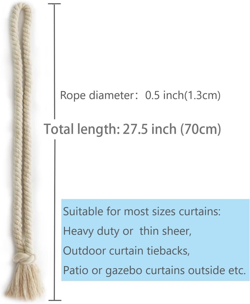 Yteseery 8 Pack Curtain tiebacks Rope, Outdoor Curtain Tiebacks, Natural Cotton Curtain Ties, Village Rural Rustic Curtain Holdbacks, Farmhouse Boho Curtain tie Backs Holders for Drapes, Beige - Image 4